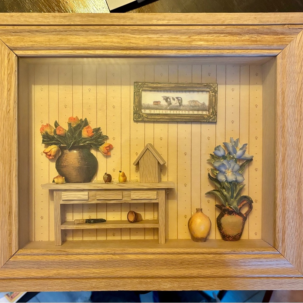 Charming Wooden Shadow Box with Floral Accents